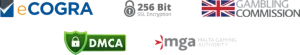 ecogra 256bitsslenctyption gamebingcommission dmca mgagamingauthority 300x55 1
